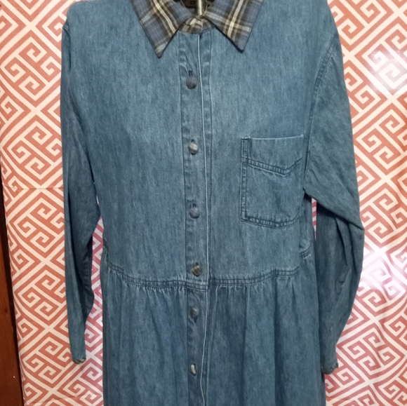 TR Bentley Plus denim/jean maxi midi dress pockets flannel collar buttons 18W - Picture 8 of 11